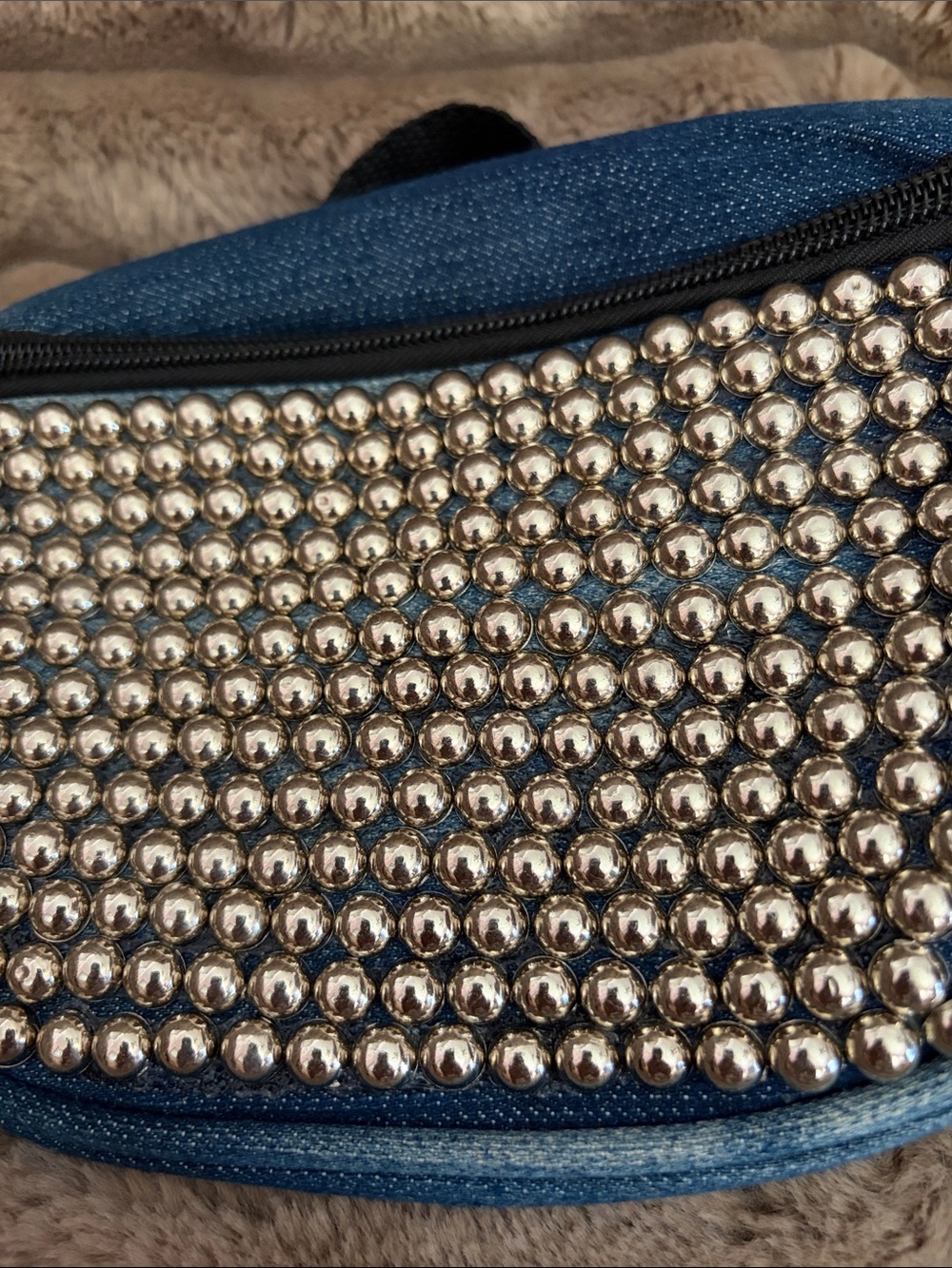 Studded Blue Denim Crossbody Belt Bag - Picture 5 of 8